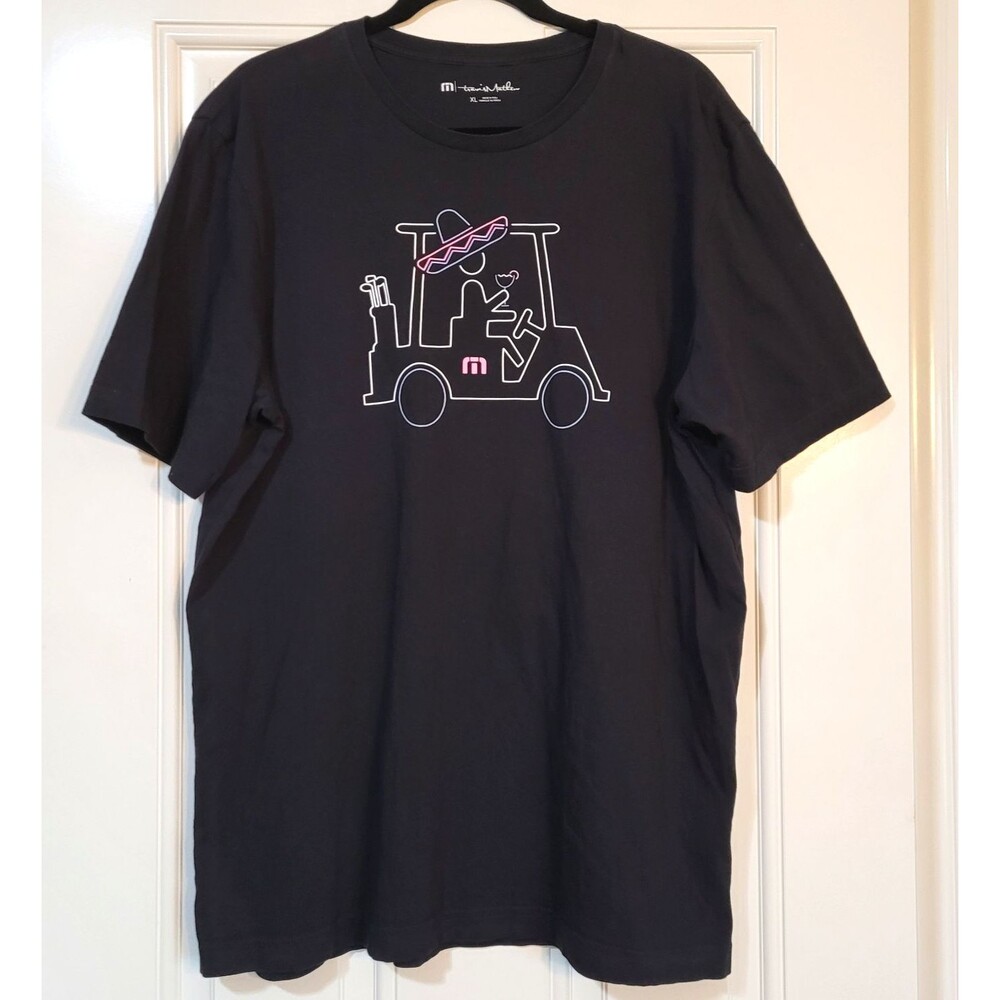 Travis Mathew Mens XL Golf Cart Graphic Tee Shirt Black Short Sleeve Crew Neck
